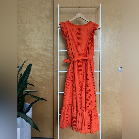 J.Crew All Over Eyelet Wrap Midi Resort Orange Dress S - Picture 4 of 9